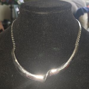 Polished Silver Sculpted Collar Necklace - Women's Jewelry